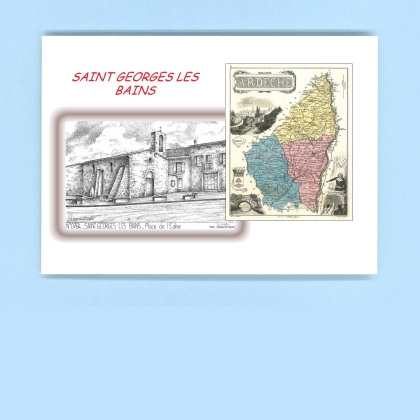 Cartes Postales impression Noir avec dpartement sur la ville de ST GEORGES LES BAINS Titre : place de l eglise