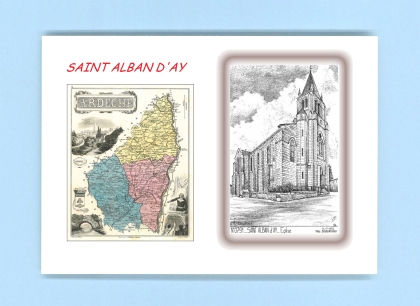 Cartes Postales impression Noir avec dpartement sur la ville de ST ALBAN D AY Titre : eglise
