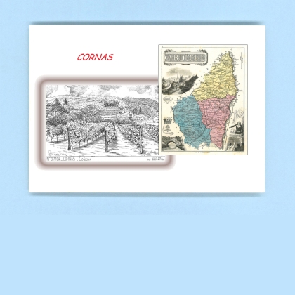 Cartes Postales impression Noir avec dpartement sur la ville de CORNAS Titre : coteaux