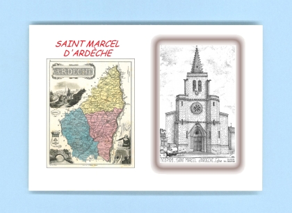 Cartes Postales impression Noir avec dpartement sur la ville de ST MARCEL D ARDECHE Titre : eglise