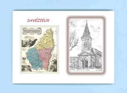 Cartes Postales impression Noir avec dpartement sur la ville de DAVEZIEUX Titre : eglise