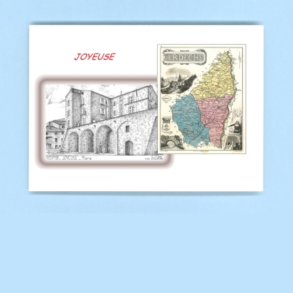 Cartes Postales impression Noir avec dpartement sur la ville de JOYEUSE Titre : mairie