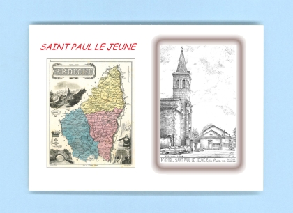 Cartes Postales impression Noir avec dpartement sur la ville de ST PAUL LE JEUNE Titre : eglise et mairie