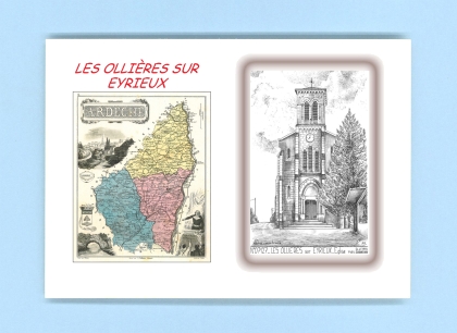 Cartes Postales impression Noir avec dpartement sur la ville de LES OLLIERES SUR EYRIEUX Titre : eglise