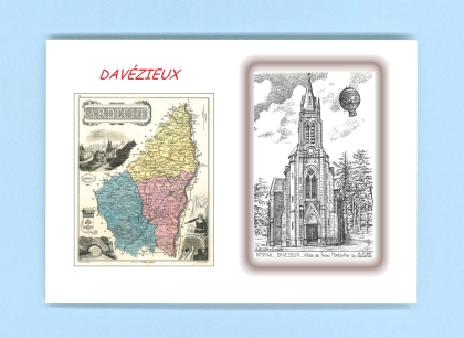 Cartes Postales impression Noir avec dpartement sur la ville de DAVEZIEUX Titre : eglise de vidalon
