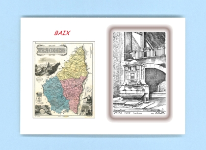 Cartes Postales impression Noir avec dpartement sur la ville de BAIX Titre : fontaine