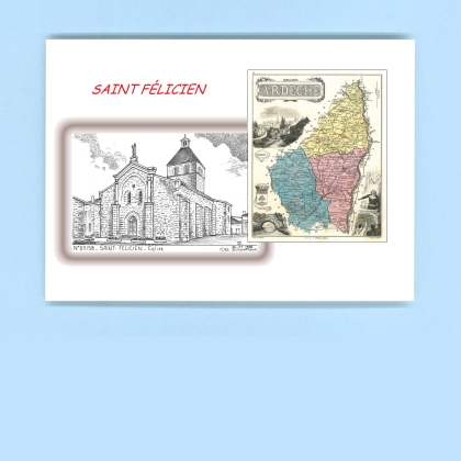 Cartes Postales impression Noir avec dpartement sur la ville de ST FELICIEN Titre : eglise