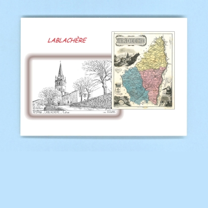 Cartes Postales impression Noir avec dpartement sur la ville de LABLACHERE Titre : eglise