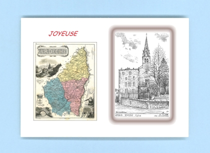 Cartes Postales impression Noir avec dpartement sur la ville de JOYEUSE Titre : eglise