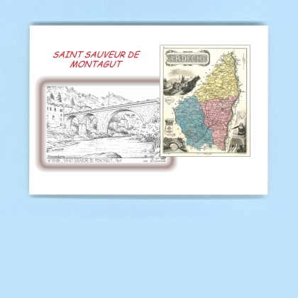 Cartes Postales impression Noir avec dpartement sur la ville de ST SAUVEUR DE MONTAGUT Titre : pont