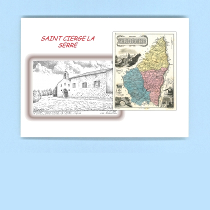 Cartes Postales impression Noir avec dpartement sur la ville de ST CIERGE LA SERRE Titre : eglise