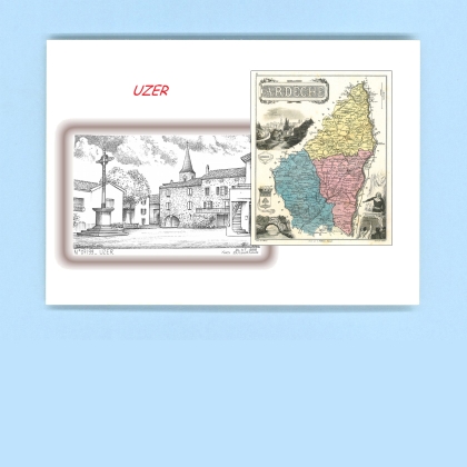 Cartes Postales impression Noir avec dpartement sur la ville de UZER Titre : vue