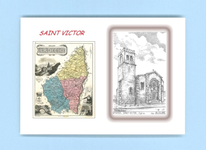 Cartes Postales impression Noir avec dpartement sur la ville de ST VICTOR Titre : eglise