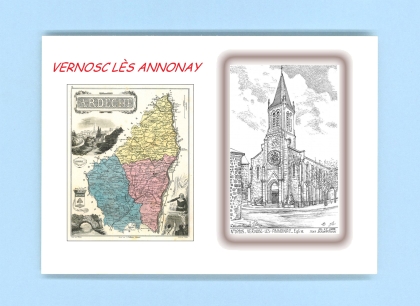 Cartes Postales impression Noir avec dpartement sur la ville de VERNOSC LES ANNONAY Titre : eglise