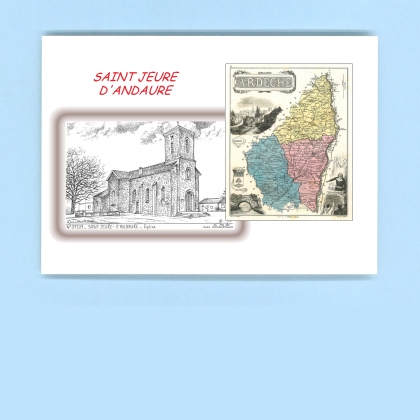 Cartes Postales impression Noir avec dpartement sur la ville de ST JEURE D ANDAURE Titre : eglise