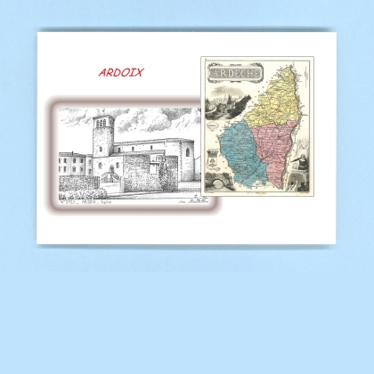 Cartes Postales impression Noir avec dpartement sur la ville de ARDOIX Titre : eglise