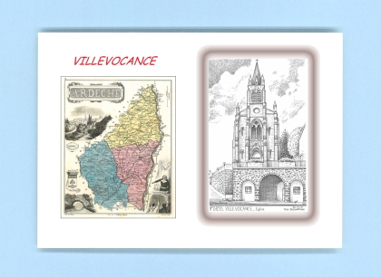 Cartes Postales impression Noir avec dpartement sur la ville de VILLEVOCANCE Titre : eglise