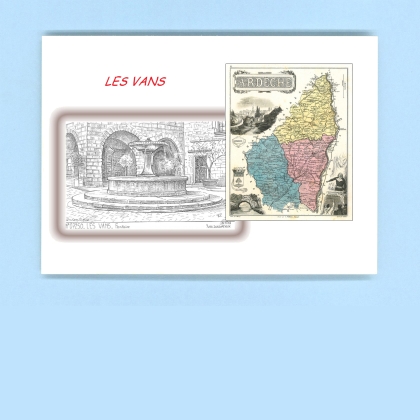 Cartes Postales impression Noir avec dpartement sur la ville de LES VANS Titre : fontaine
