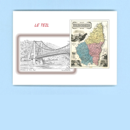 Cartes Postales impression Noir avec dpartement sur la ville de LE TEIL Titre : pont