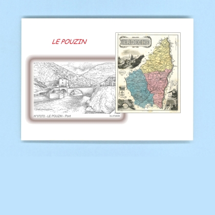Cartes Postales impression Noir avec dpartement sur la ville de LE POUZIN Titre : pont