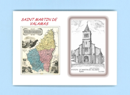 Cartes Postales impression Noir avec dpartement sur la ville de ST MARTIN DE VALAMAS Titre : eglise
