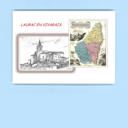 Cartes Postales impression Noir avec dpartement sur la ville de LAURAC EN VIVARAIS Titre : eglise
