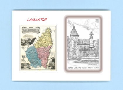 Cartes Postales impression Noir avec dpartement sur la ville de LAMASTRE Titre : fontaine et mairie