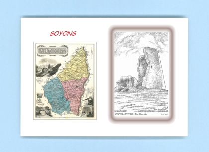 Cartes Postales impression Noir avec dpartement sur la ville de SOYONS Titre : tour penchee