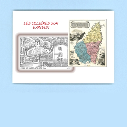 Cartes Postales impression Noir avec dpartement sur la ville de LES OLLIERES SUR EYRIEUX Titre : place