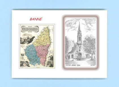 Cartes Postales impression Noir avec dpartement sur la ville de BANNE Titre : eglise