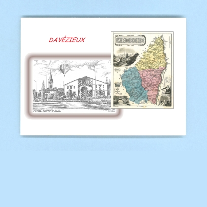 Cartes Postales impression Noir avec dpartement sur la ville de DAVEZIEUX Titre : mairie