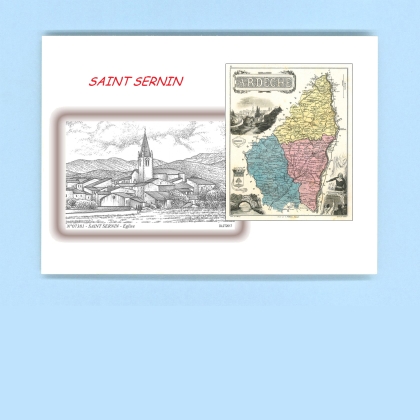 Cartes Postales impression Noir avec dpartement sur la ville de ST SERNIN Titre : eglise