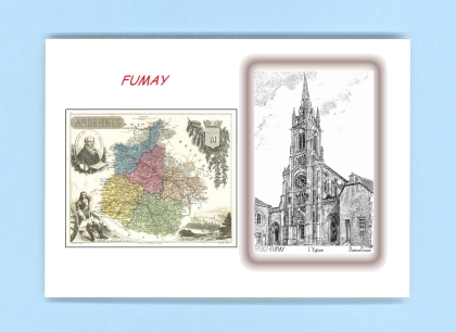 Cartes Postales impression Noir avec dpartement sur la ville de FUMAY Titre : l eglise