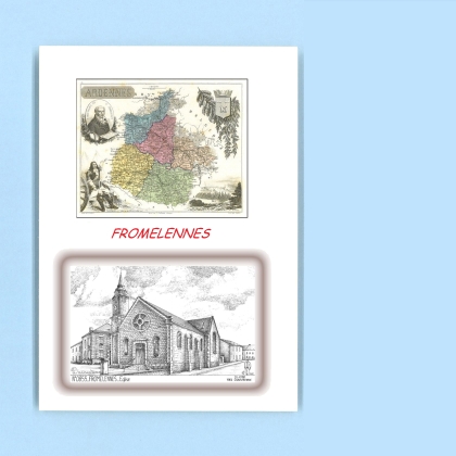 Cartes Postales impression Noir avec dpartement sur la ville de FROMELENNES Titre : eglise