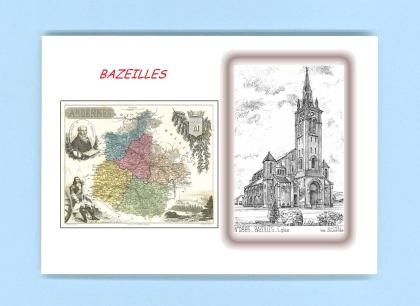 Cartes Postales impression Noir avec dpartement sur la ville de BAZEILLES Titre : eglise