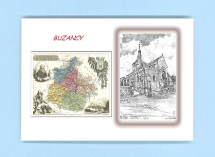 Cartes Postales impression Noir avec dpartement sur la ville de BUZANCY Titre : eglise