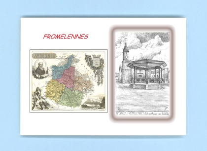 Cartes Postales impression Noir avec dpartement sur la ville de FROMELENNES Titre : eglise et kiosque