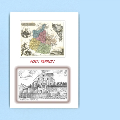 Cartes Postales impression Noir avec dpartement sur la ville de POIX TERRON Titre : eglise