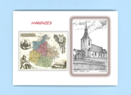 Cartes Postales impression Noir avec dpartement sur la ville de HARGNIES Titre : eglise