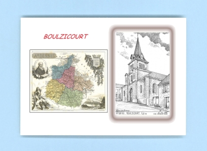 Cartes Postales impression Noir avec dpartement sur la ville de BOULZICOURT Titre : eglise