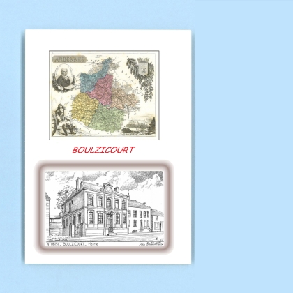 Cartes Postales impression Noir avec dpartement sur la ville de BOULZICOURT Titre : mairie