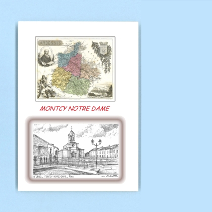 Cartes Postales impression Noir avec dpartement sur la ville de MONTCY NOTRE DAME Titre : place