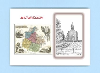 Cartes Postales impression Noir avec dpartement sur la ville de MAINBRESSON Titre : eglise