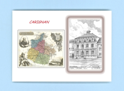 Cartes Postales impression Noir avec dpartement sur la ville de CARIGNAN Titre : mairie