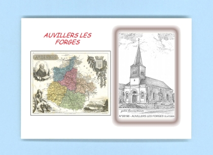 Cartes Postales impression Noir avec dpartement sur la ville de AUVILLERS LES FORGES Titre : eglise