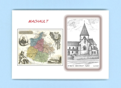 Cartes Postales impression Noir avec dpartement sur la ville de MACHAULT Titre : eglise