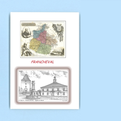 Cartes Postales impression Noir avec dpartement sur la ville de FRANCHEVAL Titre : eglise et mairie