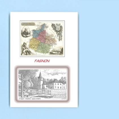 Cartes Postales impression Noir avec dpartement sur la ville de FAGNON Titre : eglise et mairie