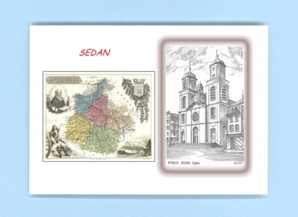 Cartes Postales impression Noir avec dpartement sur la ville de SEDAN Titre : eglise