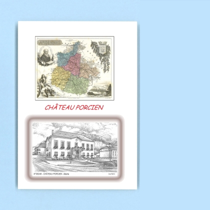 Cartes Postales impression Noir avec dpartement sur la ville de CHATEAU PORCIEN Titre : mairie